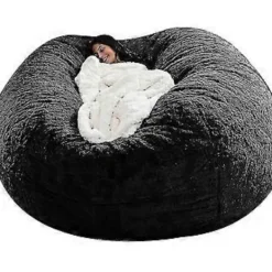 Sittsäckar>Lat soffa Sittpuff Konstgjord päls Sittpuff Bönpåse Soffa (150cm*75cm svart)
