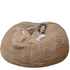 Sittsäckar>Lat soffa Sittpuff Konstgjord päls Sittpuff Bönpåse Soffa (135cm*65cm khaki)