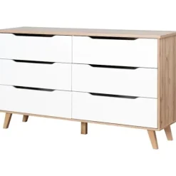 Byråer>6-lådors byrå - I spånskiva - Ek och vit dekor - Modern - L 154 x D 42 x H 86 cm