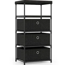 Northix Byråer>3-lådors tygbyrå med träskiva, svart, 40x30x81 cm