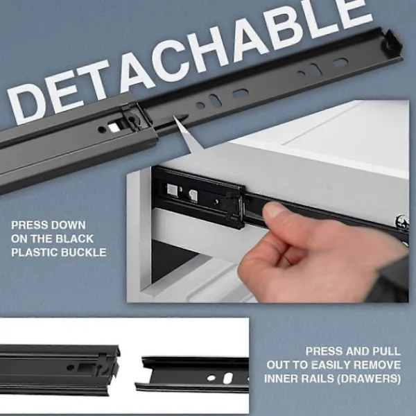 NICEGOU Skåp>Lådskena med stötdämpare, 45 kg lastkapacitet med kullager 200 250 300 350 400 450 500 550 600 mm full förlängning, sidomontering