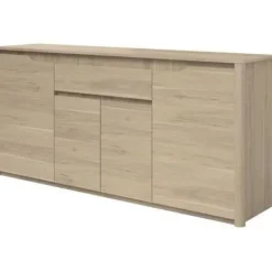 PARISOT Byråer>Låg skänk - Spånskiva - Dakota ekdekor - 4 dörrar + 1 låda - Betty - L 185 x D 46 x H 85,5 cm