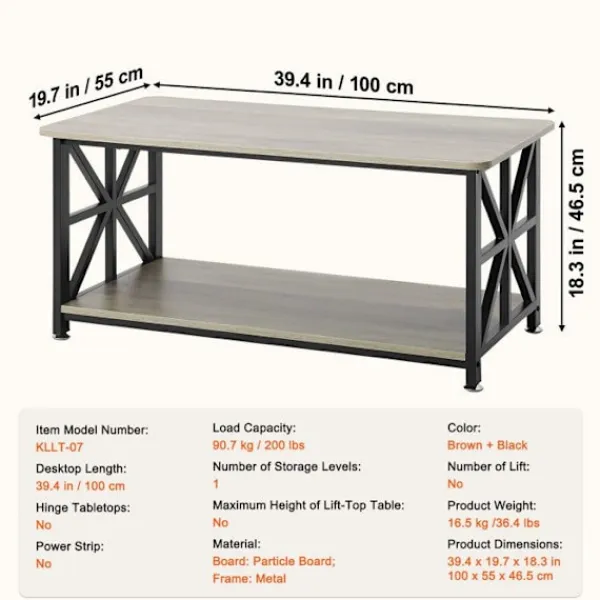 DUOKU Soffbord>Längdbord - - KLLT-07 - Brun och Svart - 100 cm - Öppen Förvaring