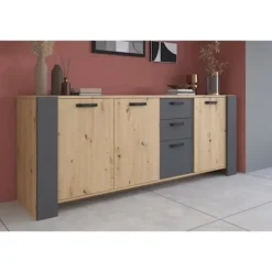 PARISOT Matgrupper>LOFT skänk + bordsset - - Hantverks och grå - 3 dörrar - 8 personer