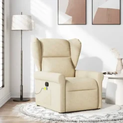 vidaXL Fåtöljer>Massagefåtölj gräddvit tyg