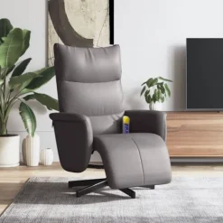 vidaXL Fåtöljer>Massagefåtölj med fotstöd grå konstläder