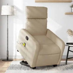 vidaXL Fåtöljer>Massagefåtölj med uppresningshjälp gräddvit tyg