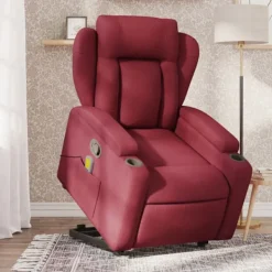 vidaXL Fåtöljer>Massagefåtölj med uppresningshjälp vinröd tyg