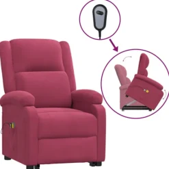 vidaXL Fåtöljer>Massagefåtölj med uppresningshjälp vinröd sammet