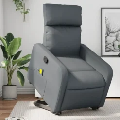 vidaXL Fåtöljer>Massagefåtölj med uppresningshjälp Grå konstläder