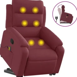 vidaXL Fåtöljer>Massagefåtölj med uppresningshjälp vinröd tyg