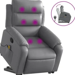 vidaXL Fåtöljer>Massagefåtölj med uppresningshjälp Grå konstläder