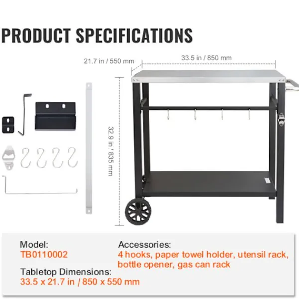 DUOKU Köksö>Matbord för utomhusgrill – – Dubbelhylla – Mobil matberedningstabell för grill
