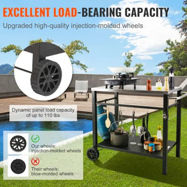 DUOKU Köksö>Matbord för utomhusgrill – – Dubbelhylla – Mobil matberedningstabell för grill