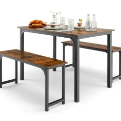 B2X Matgrupper>Matbord med 2 bänkar Matgruppset om 3 110 x 70 cm Köksbord för 4 personer Kaffe + svart