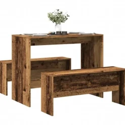 vidaXL Matgrupper>Matbord med bänkar 3 delar gammalt trä konstruerat trä