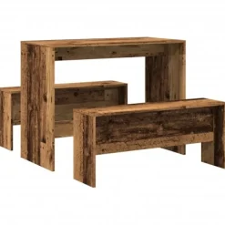 vidaXL Matgrupper>Matbord med bänkar 3 delar gammalt trä konstruerat trä