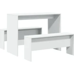 vidaXL Matgrupper>Matbord med bänkar 3 delar vit konstruerat trä