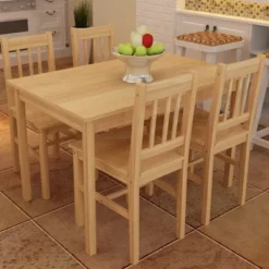 vidaXL Matgrupper>Matbord trä med 4 stolar naturligt