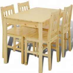 vidaXL Matgrupper>Matbord trä med 4 stolar naturligt