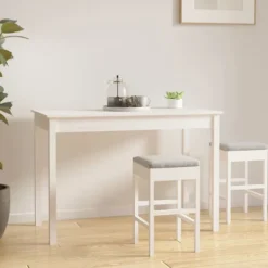 vidaXL Matgrupper>Matbord vit 110x55x75 cm massivt furuträ