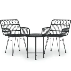 vidaXL Balkongmöbler>Matgrupp för trädgården 3 delar svart konstrotting