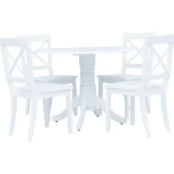 vidaXL Matgrupper>Matgrupp i 5 delar massivt gummiträ vit