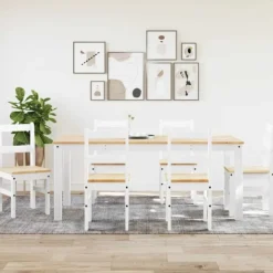 vidaXL Matgrupper>Matgrupp "Panama" 7 delar vit massiv trä furu