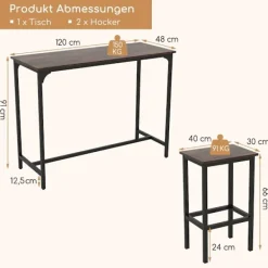 Northix Matgrupper>Matsalsset i mothöjd med bord och 2 pallar, brun