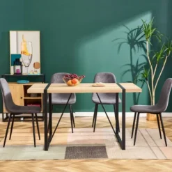 Matgrupper>Matsalsstolar set om 4, skandinavisk vintage-stil, konstgjord mocka & stålben, svart, grå