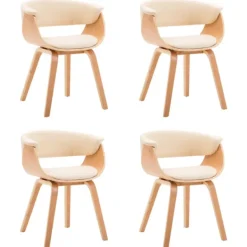 vidaXL Matgrupper>Matstolar 4 st gräddvit böjträ och konstläder