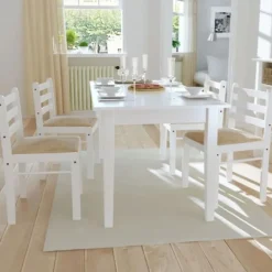 vidaXL Matgrupper>Matstolar 4 st vit massivt gummiträ och sammet