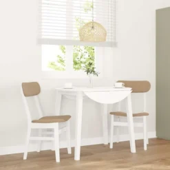 vidaXL Matgrupper>Matstolar med dynor 2 st, vit, massivt trä, gummi