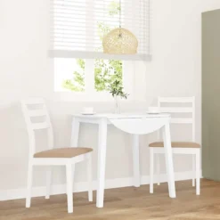 vidaXL Matgrupper>Matstolar med dynor 2 st, vit, massivt trä, gummi