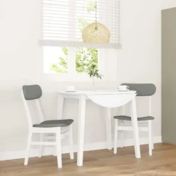 vidaXL Matgrupper>Matstolar med dynor 2 st, vit, massivt trä, gummi