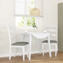 vidaXL Matgrupper>Matstolar med dynor 2 st, vit, massivt trä, gummi