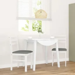 vidaXL Matgrupper>Matstolar med dynor 2 st, vit, massivt trä, gummi