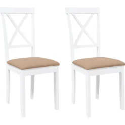 vidaXL Matgrupper>Matstolar med dynor 2 st, vit, massivt trä, gummi