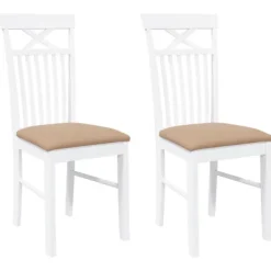 vidaXL Matgrupper>Matstolar med dynor 2 st, vit, massivt trä, gummi