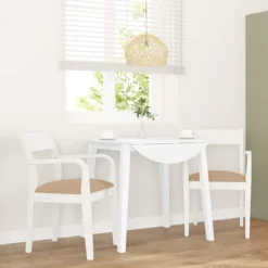 vidaXL Matgrupper>Matstolar med dynor 2 st, vit, massivt trä, gummi