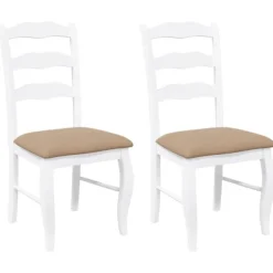 vidaXL Matgrupper>Matstolar med dynor 2 st, vit, massivt trä, gummi