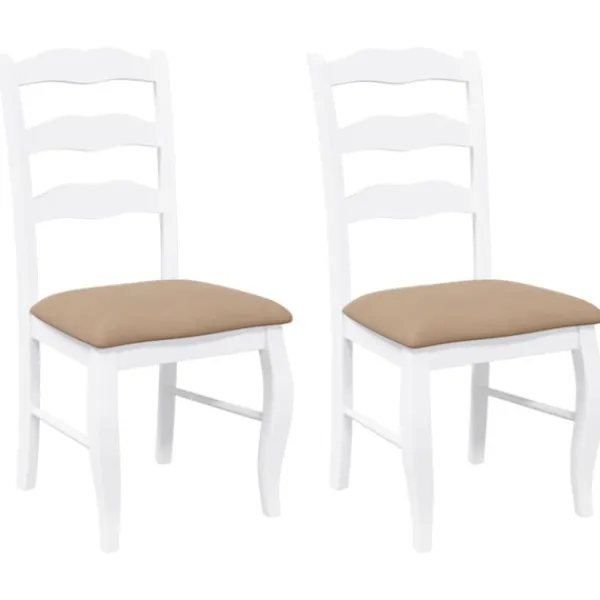 vidaXL Matgrupper>Matstolar med dynor 2 st, vit, massivt trä, gummi