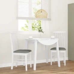 vidaXL Matgrupper>Matstolar med dynor 2 st, vit, massivt trä, gummi