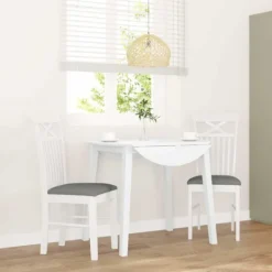 vidaXL Matgrupper>Matstolar med dynor 2 st, vit, massivt trä, gummi