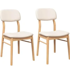 vidaXL Matgrupper>Matstolar med kuddar 2 st, naturligt, massivt trä, gummi