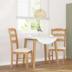 vidaXL Matgrupper>Matstolar med kuddar 2 st, naturligt, massivt trä, gummi