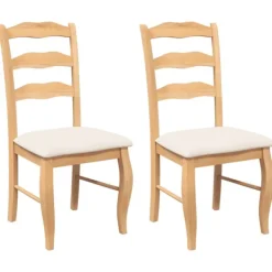 vidaXL Matgrupper>Matstolar med kuddar 2 st, naturligt, massivt trä, gummi