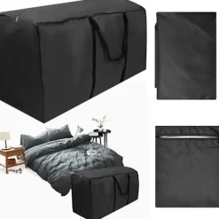 ATELA Kistor & Koffertar>Möbelförvaringsväska Svart 210D Oxford Dammtät Uteplatskudde Förvaringsväska Verandaväska med liten bärväska för cover 122x39x55cm