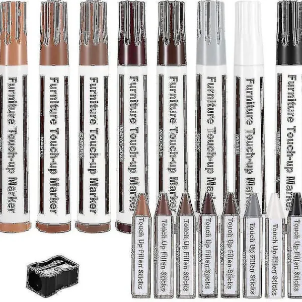 unbranded Stolar>Möbelreparationsset, träpennor för retuschering, laminatreparation, vaxpinnar för trälagning, möbelmarkörer för retuschering, set med 17 markörer och vaxpinnar | Fyndiq