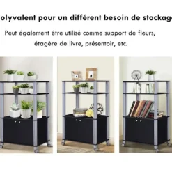 Köksö>Mikrovågsskåp Träugn Kökshylla med 3 lager Hjul 60 x 40 x 98 CM Svart